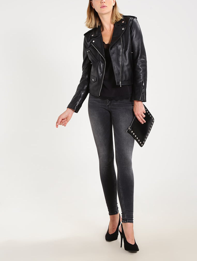 Biker / Motorcycle Jacket - Women Real Lambskin Leather Biker Jacket KW192 - Koza Leathers