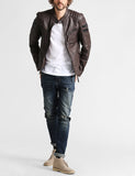 Biker Jacket - Men Real Lambskin Motorcycle Leather Biker Jacket KM235 - Koza Leathers