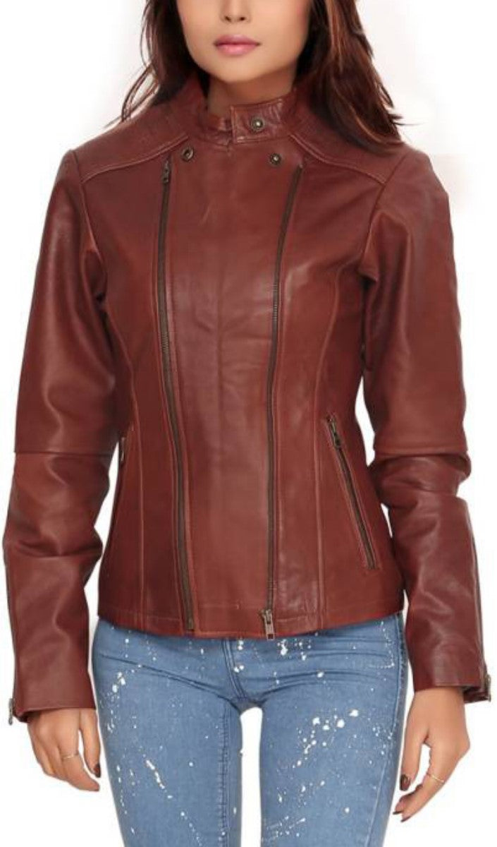 Biker / Motorcycle Jacket - Women Real Lambskin Leather Biker Jacket KW438 - Koza Leathers