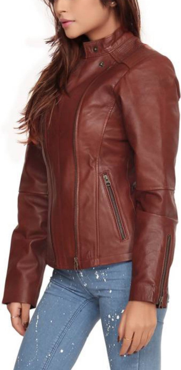 Biker / Motorcycle Jacket - Women Real Lambskin Leather Biker Jacket KW438 - Koza Leathers