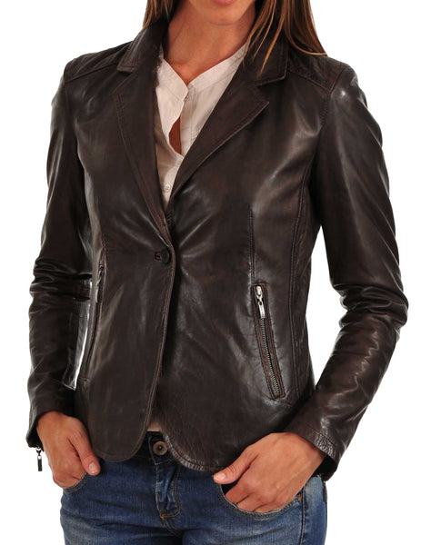 Koza Leathers Women's Real Lambskin Leather Blazer BW002
