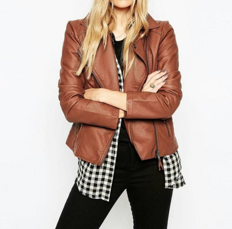 Biker / Motorcycle Jacket - Women Real Lambskin Leather Biker Jacket KW439 - Koza Leathers