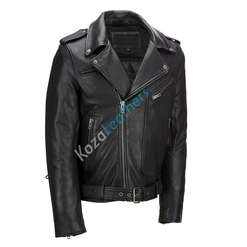 Biker Jacket - Men Real Lambskin Motorcycle Leather Biker Jacket KM196 - Koza Leathers