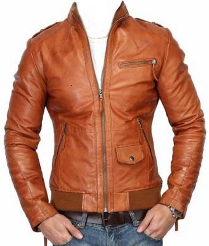 Biker Jacket - Men Real Lambskin Motorcycle Leather Biker Jacket KM458 - Koza Leathers