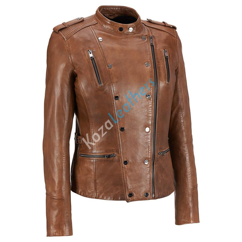 Biker / Motorcycle Jacket - Women Real Lambskin Leather Biker Jacket KW163 - Koza Leathers