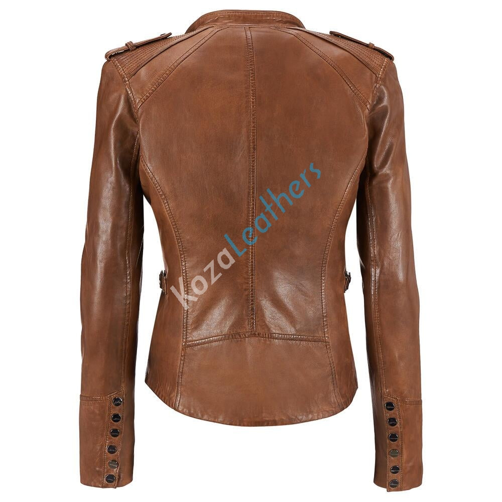 Biker / Motorcycle Jacket - Women Real Lambskin Leather Biker Jacket KW163 - Koza Leathers