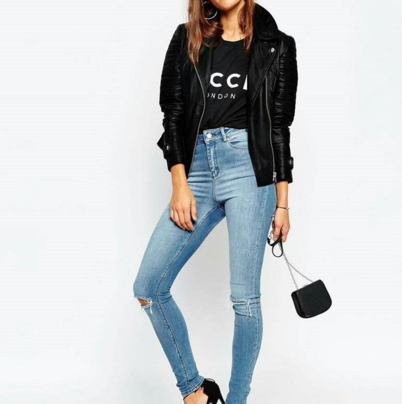 Biker / Motorcycle Jacket - Women Real Lambskin Leather Biker Jacket KW440 - Koza Leathers