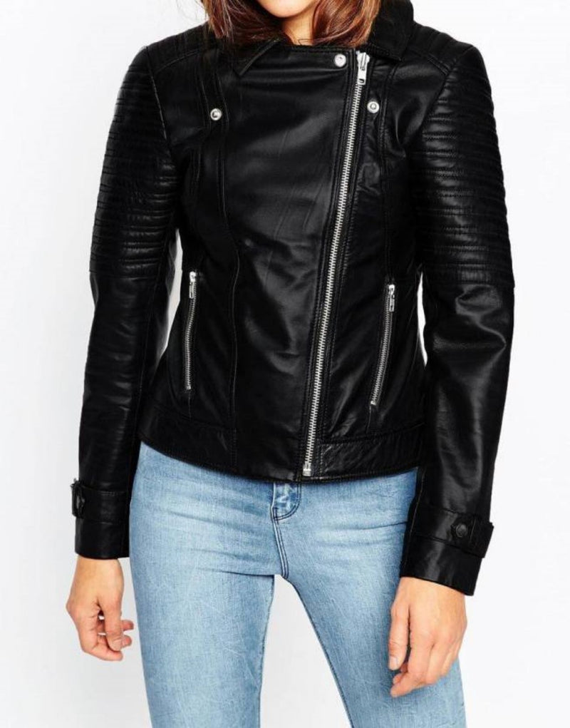 Biker / Motorcycle Jacket - Women Real Lambskin Leather Biker Jacket KW440 - Koza Leathers