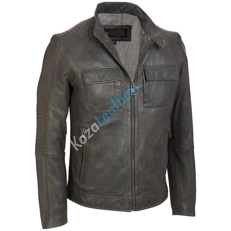 Koza Leathers Men's Genuine Lambskin Bomber Leather Jacket NJ045