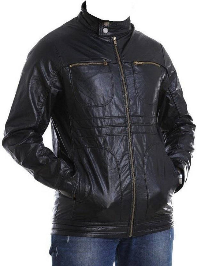 Biker Jacket - Men Real Lambskin Motorcycle Leather Biker Jacket KM460 - Koza Leathers