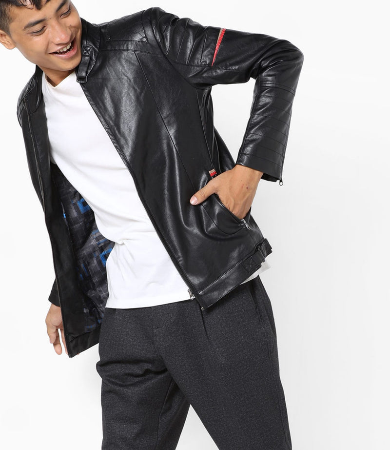 Biker Jacket - Men Real Lambskin Motorcycle Leather Biker Jacket KM681 - Koza Leathers