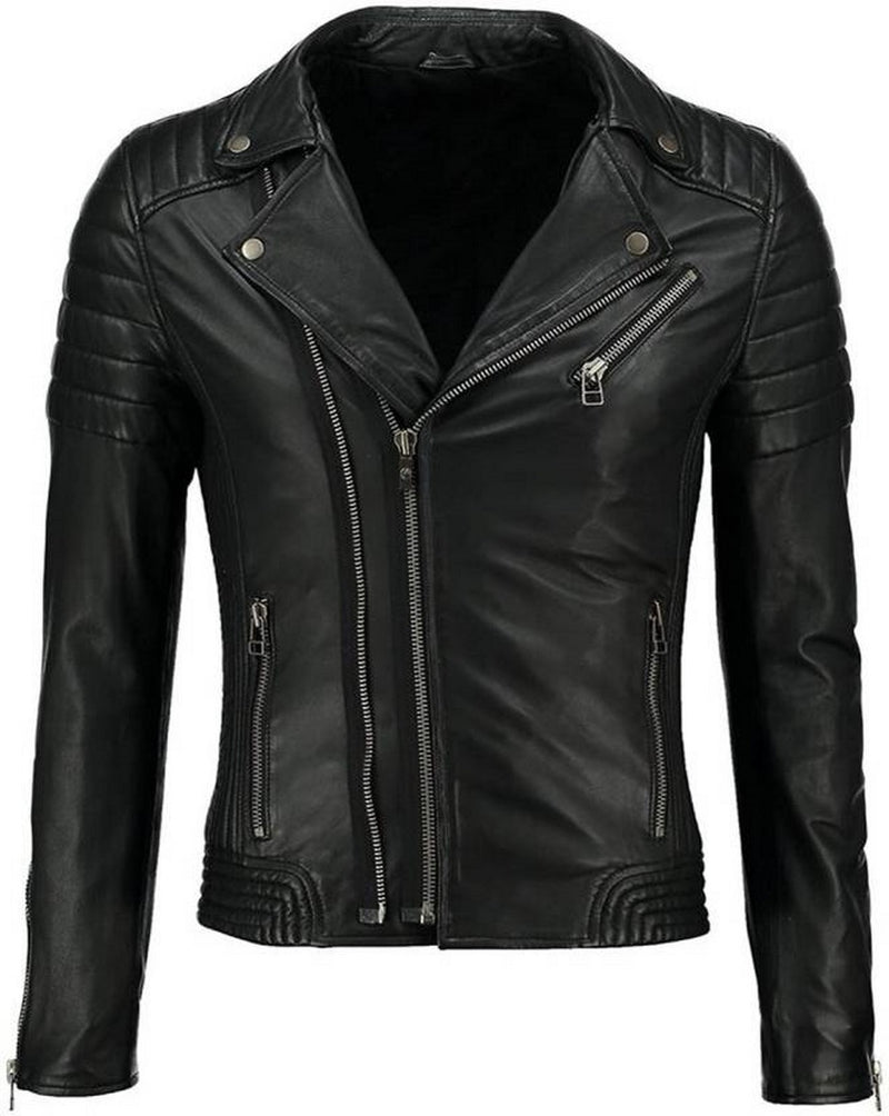 Biker Jacket - Men Real Lambskin Motorcycle Leather Biker Jacket KM461 - Koza Leathers