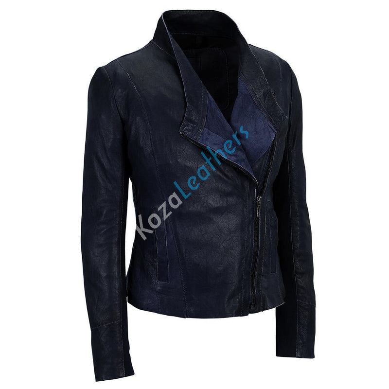 Biker / Motorcycle Jacket - Women Real Lambskin Leather Biker Jacket KW164 - Koza Leathers