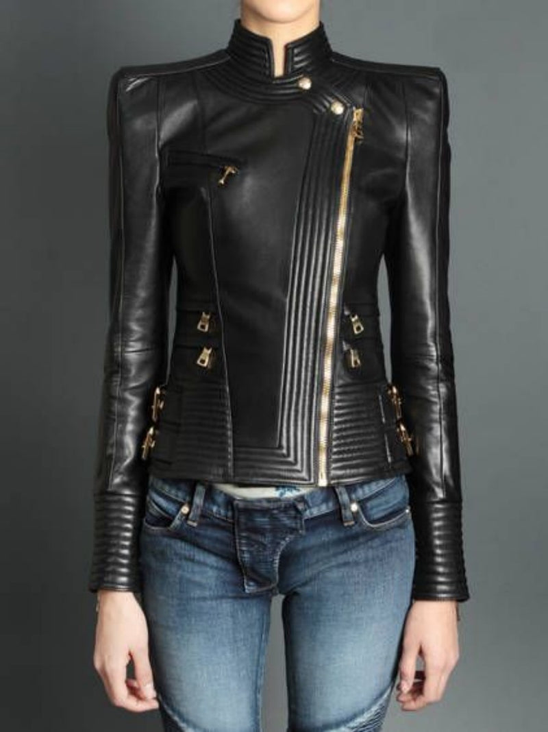 Biker / Motorcycle Jacket - Women Real Lambskin Leather Biker Jacket KW357 - Koza Leathers