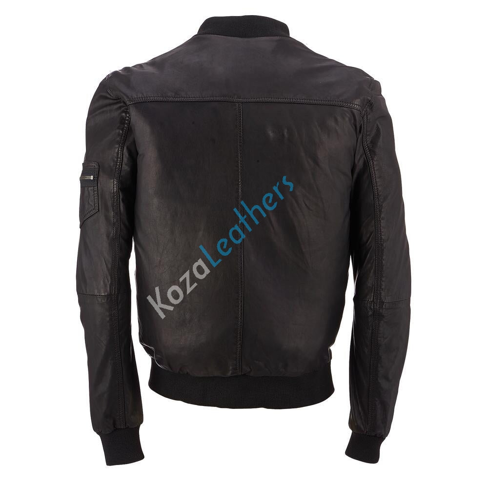 Koza Leathers Men's Genuine Lambskin Bomber Leather Jacket NJ046