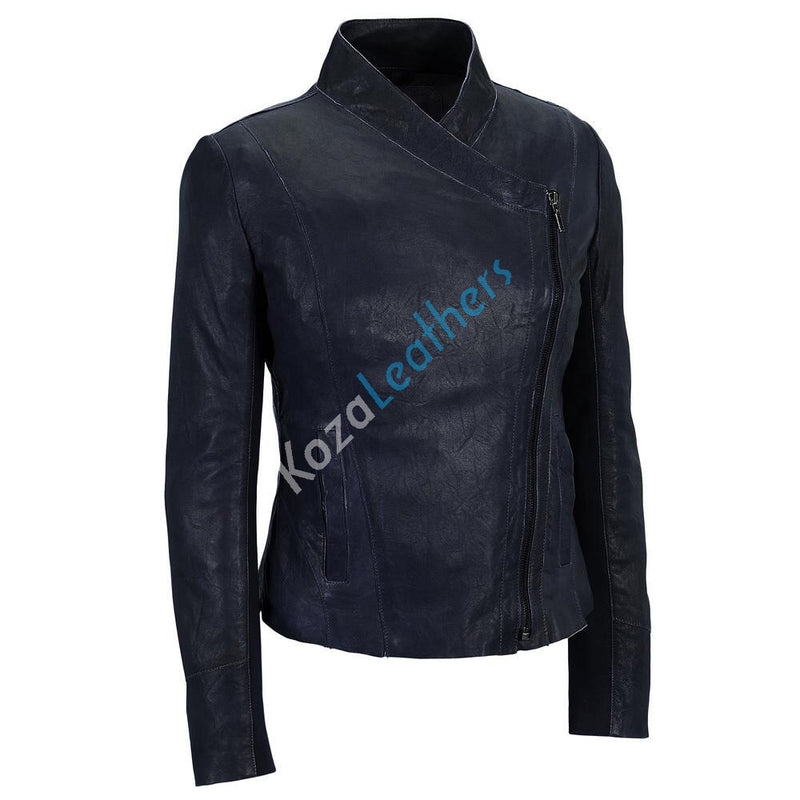 Biker / Motorcycle Jacket - Women Real Lambskin Leather Biker Jacket KW164 - Koza Leathers