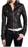 Biker / Motorcycle Jacket - Women Real Lambskin Leather Biker Jacket KW512 - Koza Leathers