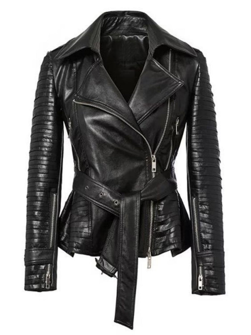 Biker / Motorcycle Jacket - Women Real Lambskin Leather Biker Jacket KW358 - Koza Leathers