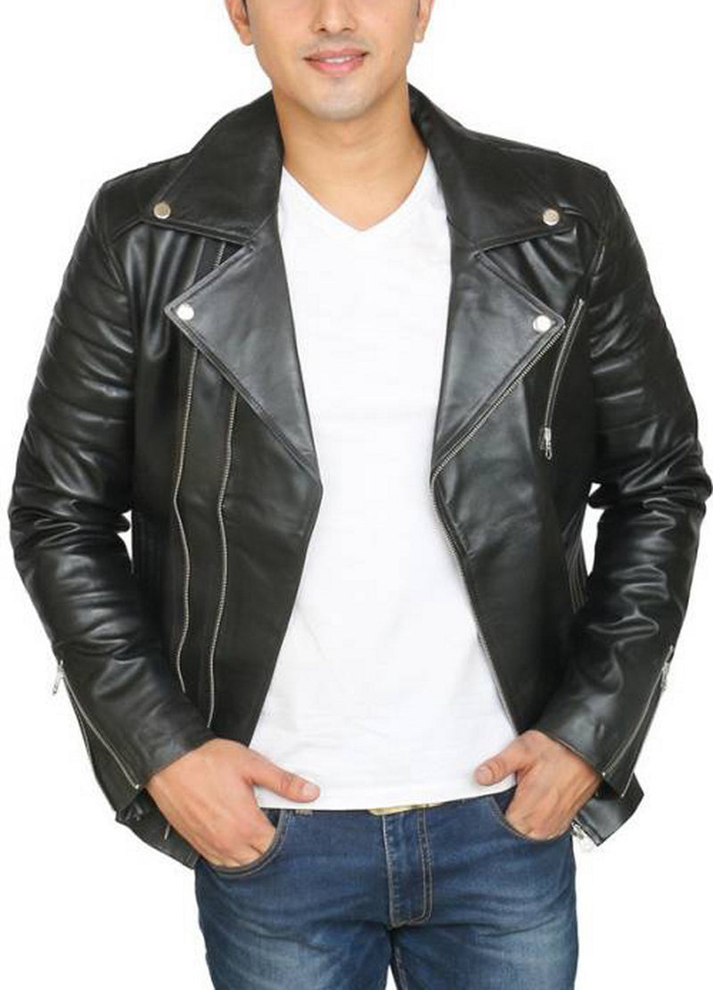 Biker Jacket - Men Real Lambskin Motorcycle Leather Biker Jacket KM462 - Koza Leathers