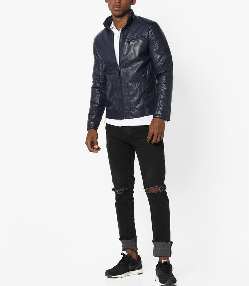 Biker Jacket - Men Real Lambskin Motorcycle Leather Biker Jacket KM683 - Koza Leathers