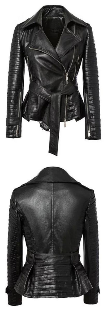 Biker / Motorcycle Jacket - Women Real Lambskin Leather Biker Jacket KW358 - Koza Leathers