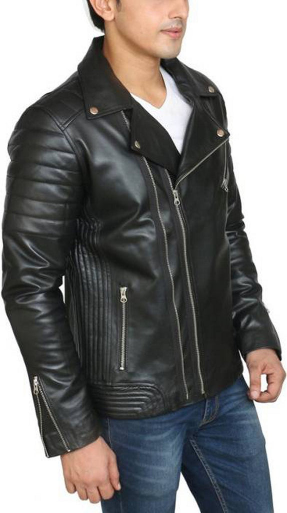 Biker Jacket - Men Real Lambskin Motorcycle Leather Biker Jacket KM463 - Koza Leathers