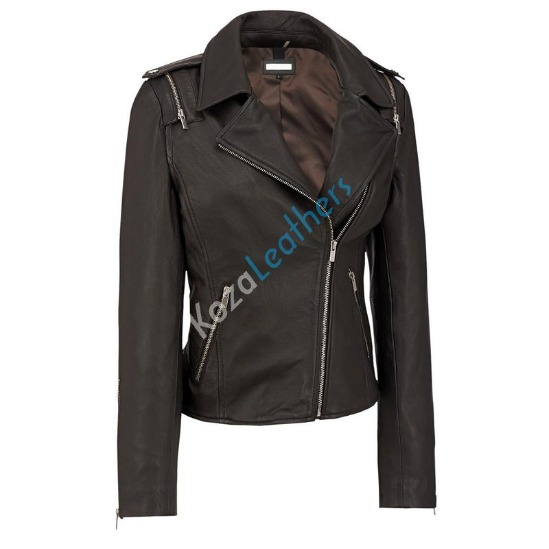 Biker / Motorcycle Jacket - Women Real Lambskin Leather Biker Jacket KW165 - Koza Leathers