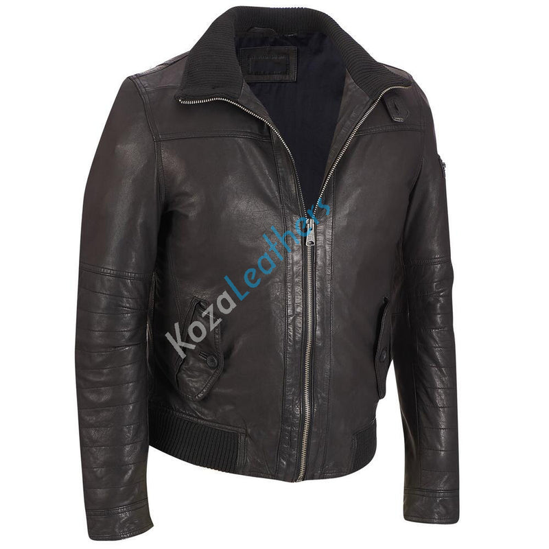 Biker Jacket - Men Real Lambskin Motorcycle Leather Biker Jacket KM197 - Koza Leathers