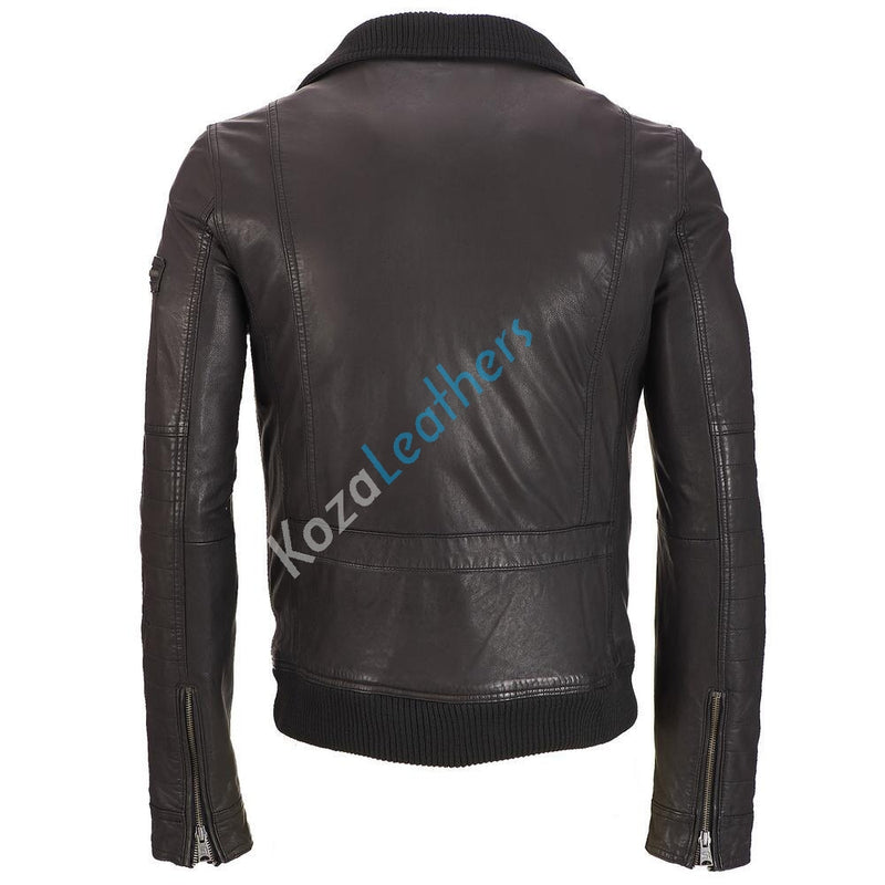 Biker Jacket - Men Real Lambskin Motorcycle Leather Biker Jacket KM197 - Koza Leathers