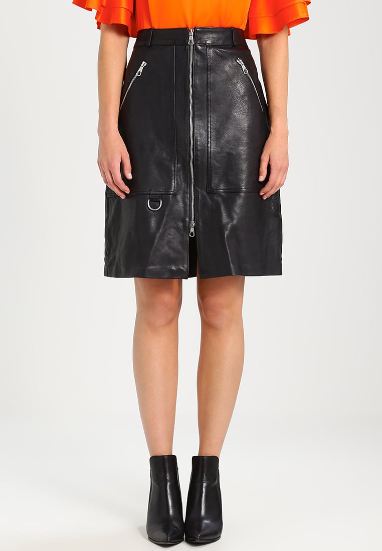 Genuine Leather Mini Skirt  Knee Length Womens Black Leather