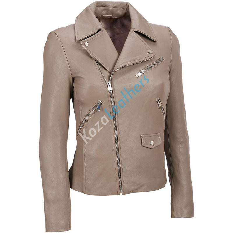 Biker / Motorcycle Jacket - Women Real Lambskin Leather Biker Jacket KW166 - Koza Leathers