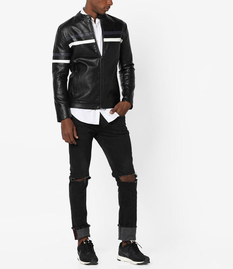 Biker Jacket - Men Real Lambskin Motorcycle Leather Biker Jacket KM685 - Koza Leathers