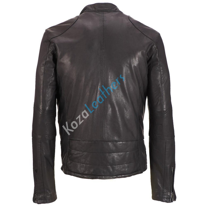 Biker Jacket - Men Real Lambskin Motorcycle Leather Biker Jacket KM198 - Koza Leathers