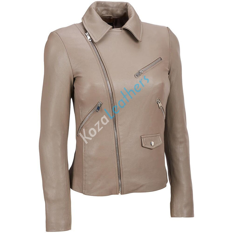 Biker / Motorcycle Jacket - Women Real Lambskin Leather Biker Jacket KW166 - Koza Leathers