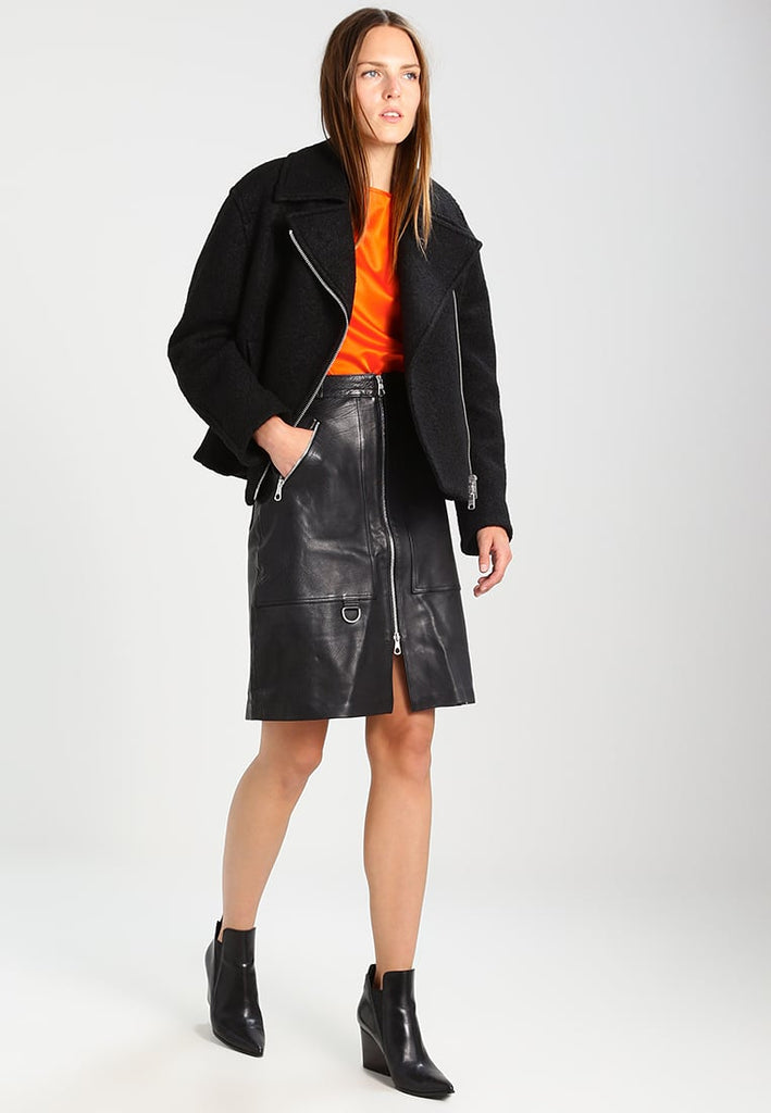 Knee Length Skirt - Women Real Lambskin Leather Above Knee Skirt WS115 - Koza Leathers
