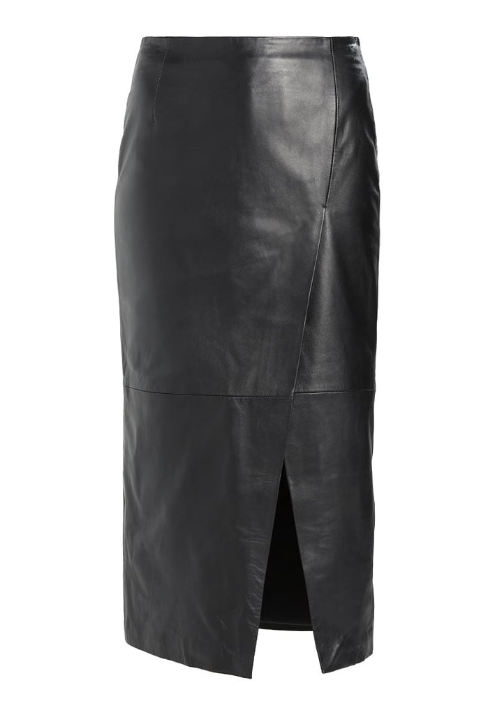 Knee Length Skirt - Women Real Lambskin Leather Below Knee Skirt WS113 - Koza Leathers