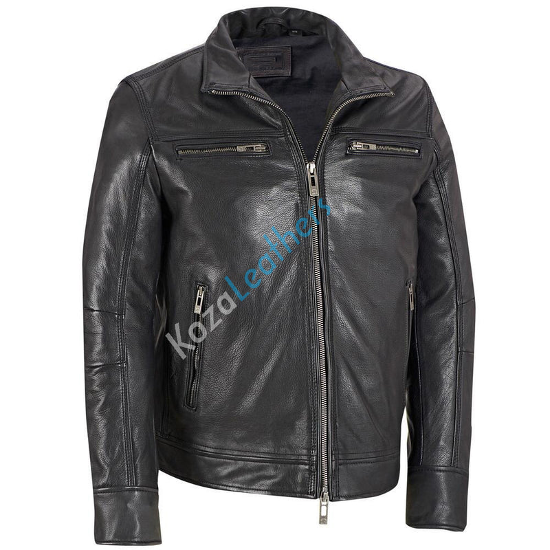 Biker Jacket - Men Real Lambskin Motorcycle Leather Biker Jacket KM199 - Koza Leathers