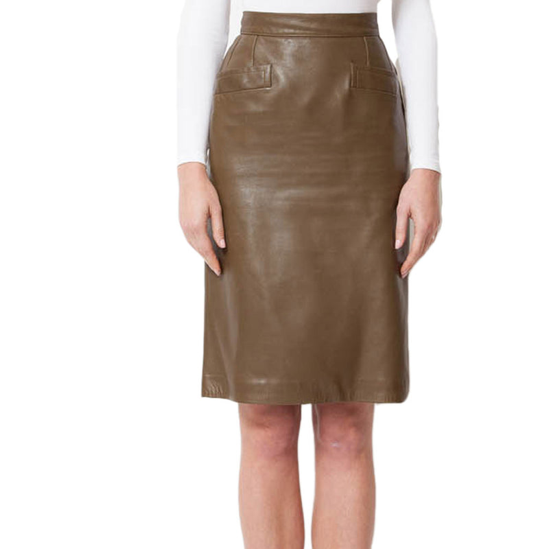 Knee Length Skirt - Women Real Lambskin Leather Knee Length Skirt WS143 - Koza Leathers