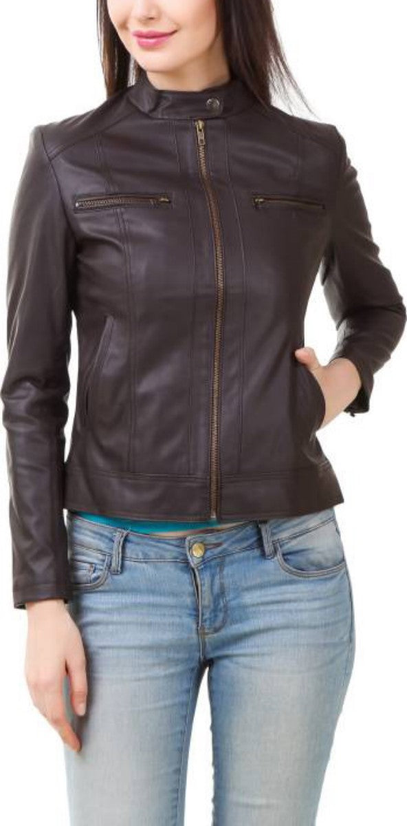 Biker / Motorcycle Jacket - Women Real Lambskin Leather Biker Jacket KW382 - Koza Leathers