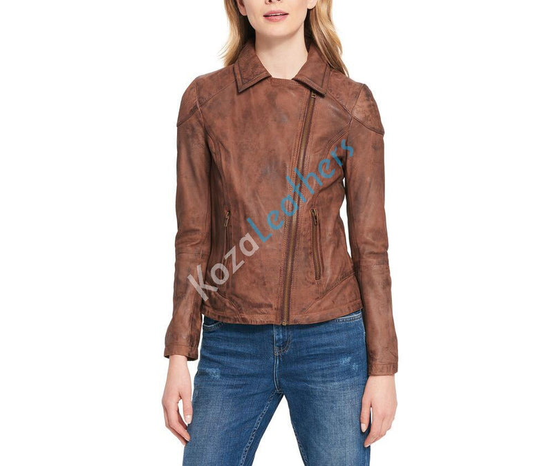 Biker / Motorcycle Jacket - Women Real Lambskin Leather Biker Jacket KW101 - Koza Leathers