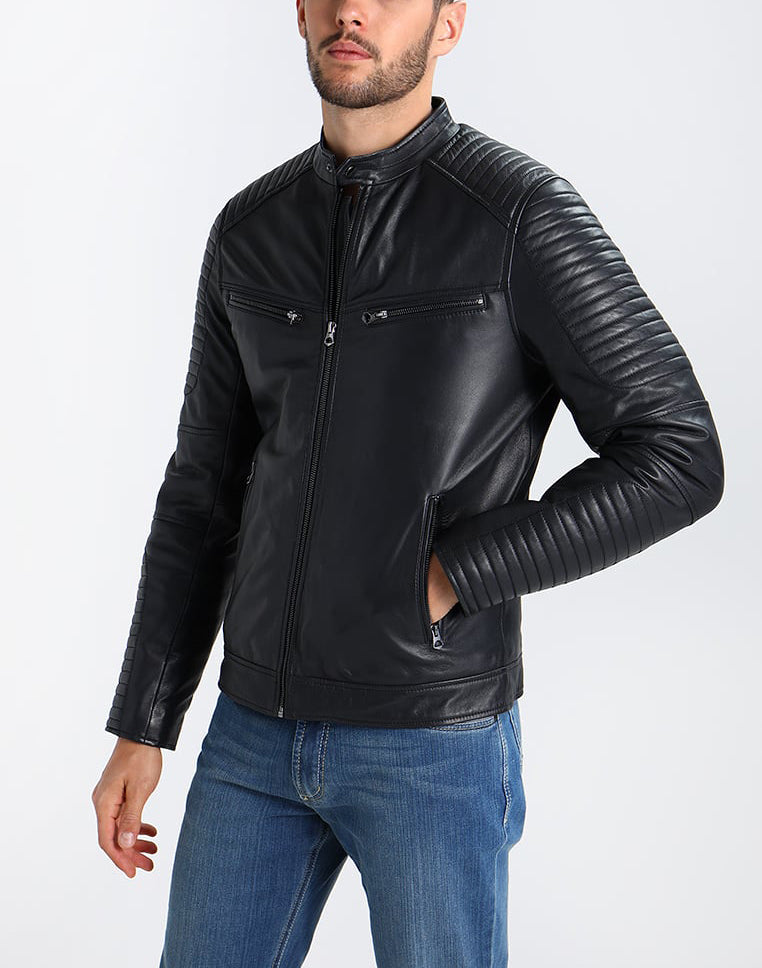 Biker Jacket - Men Real Lambskin Motorcycle Leather Biker Jacket KM237 - Koza Leathers