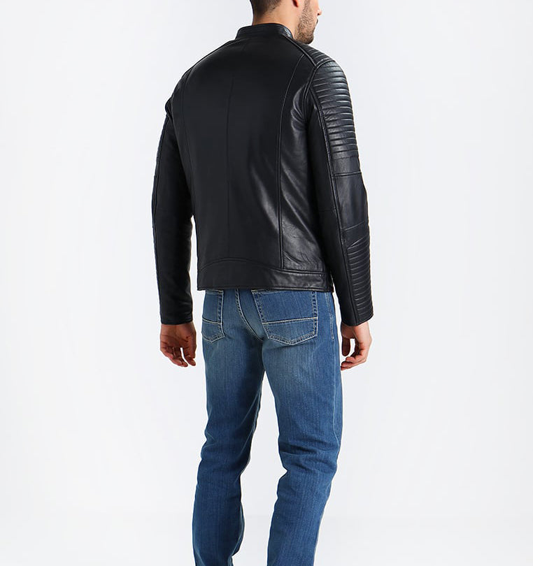 Biker Jacket - Men Real Lambskin Motorcycle Leather Biker Jacket KM236 - Koza Leathers