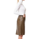 Knee Length Skirt - Women Real Lambskin Leather Knee Length Skirt WS143 - Koza Leathers