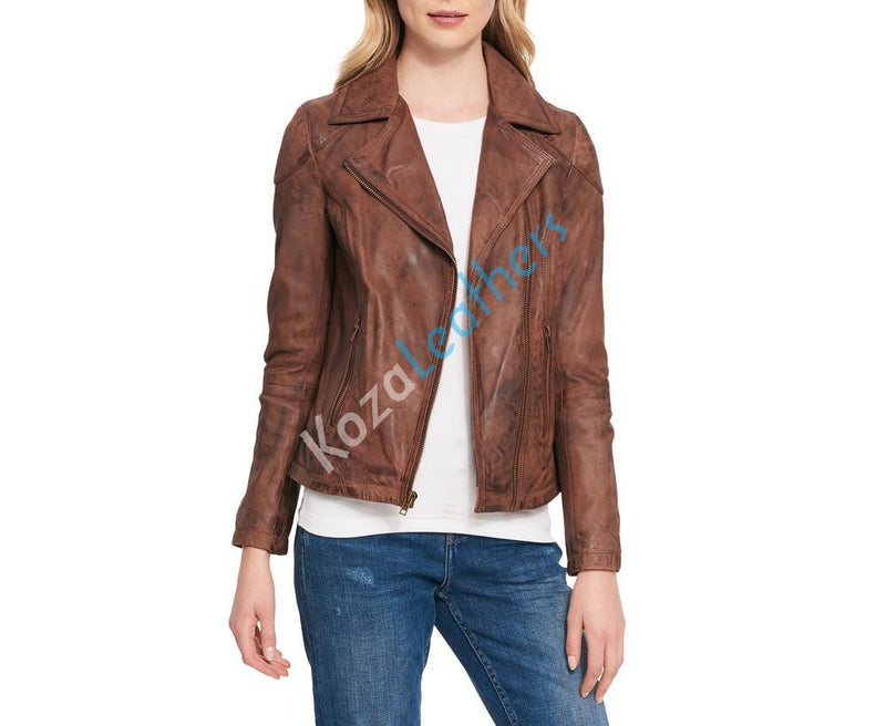 Biker / Motorcycle Jacket - Women Real Lambskin Leather Biker Jacket KW101 - Koza Leathers