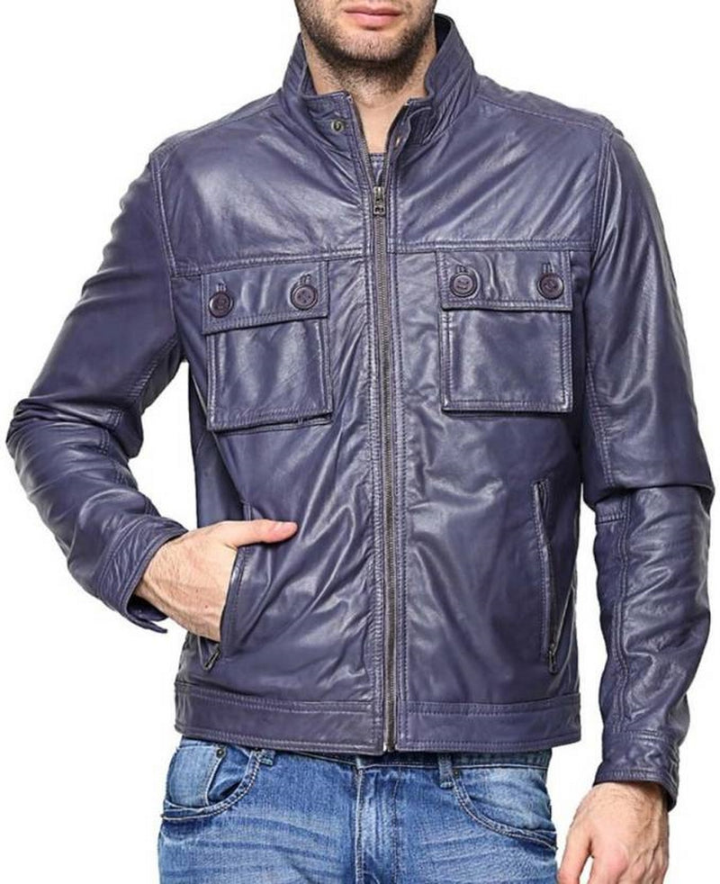 Biker Jacket - Men Real Lambskin Motorcycle Leather Biker Jacket KM467 - Koza Leathers