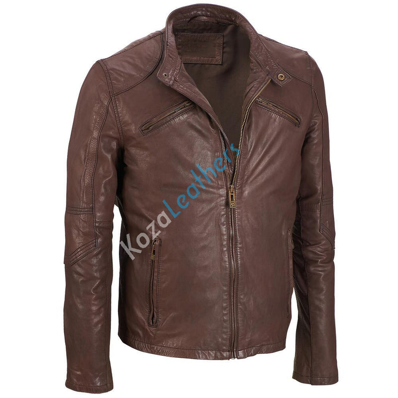 Biker Jacket - Men Real Lambskin Motorcycle Leather Biker Jacket KM200 - Koza Leathers