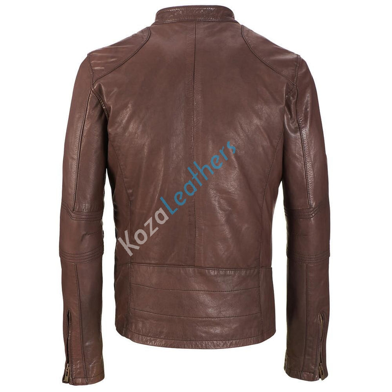 Biker Jacket - Men Real Lambskin Motorcycle Leather Biker Jacket KM200 - Koza Leathers