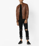 Biker Jacket - Men Real Lambskin Motorcycle Leather Biker Jacket KM687 - Koza Leathers