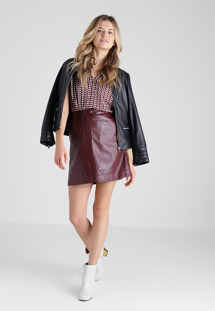 Knee Length Skirt - Women Real Lambskin Leather Mini Skirt WS116 - Koza Leathers
