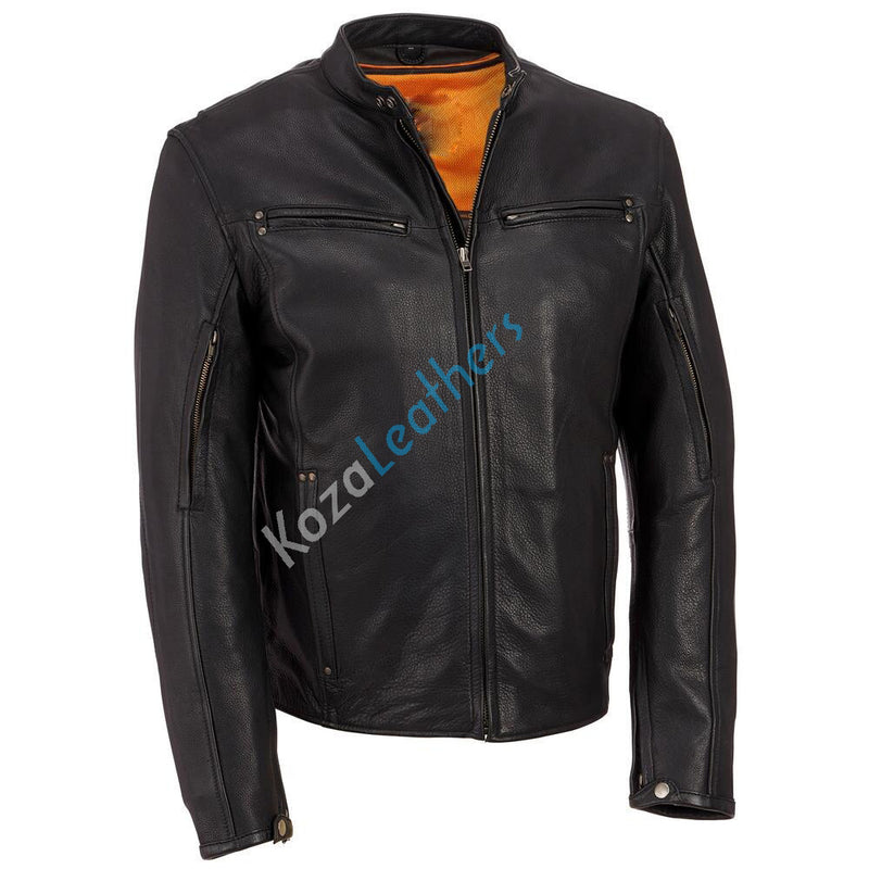 Biker Jacket - Men Real Lambskin Motorcycle Leather Biker Jacket KM201 - Koza Leathers